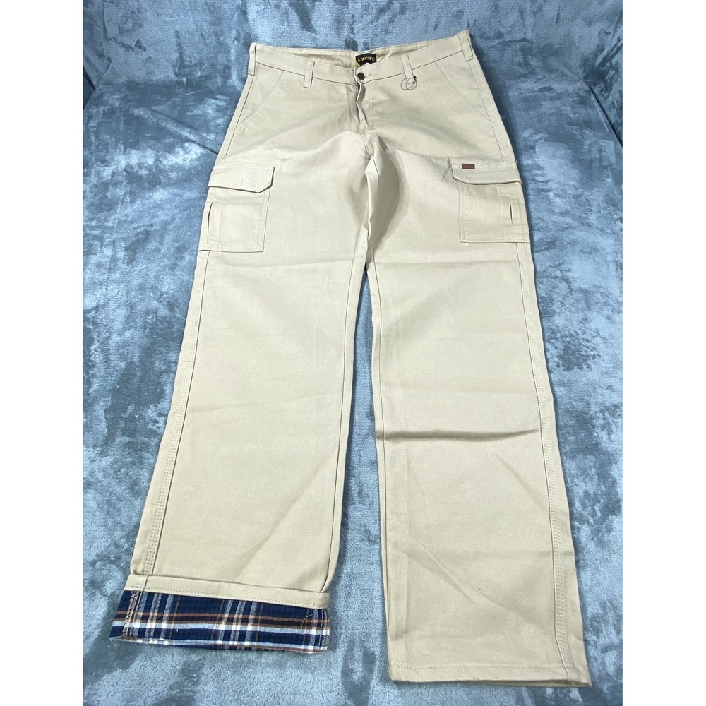 STANLEY Fleece Lined Duck Canvas Pants Fits 38x33 Carpenter Utility Work Beige